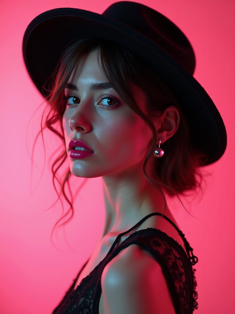 Beautiful Woman in Pink Lipstick: Hyperdetailed Portrait