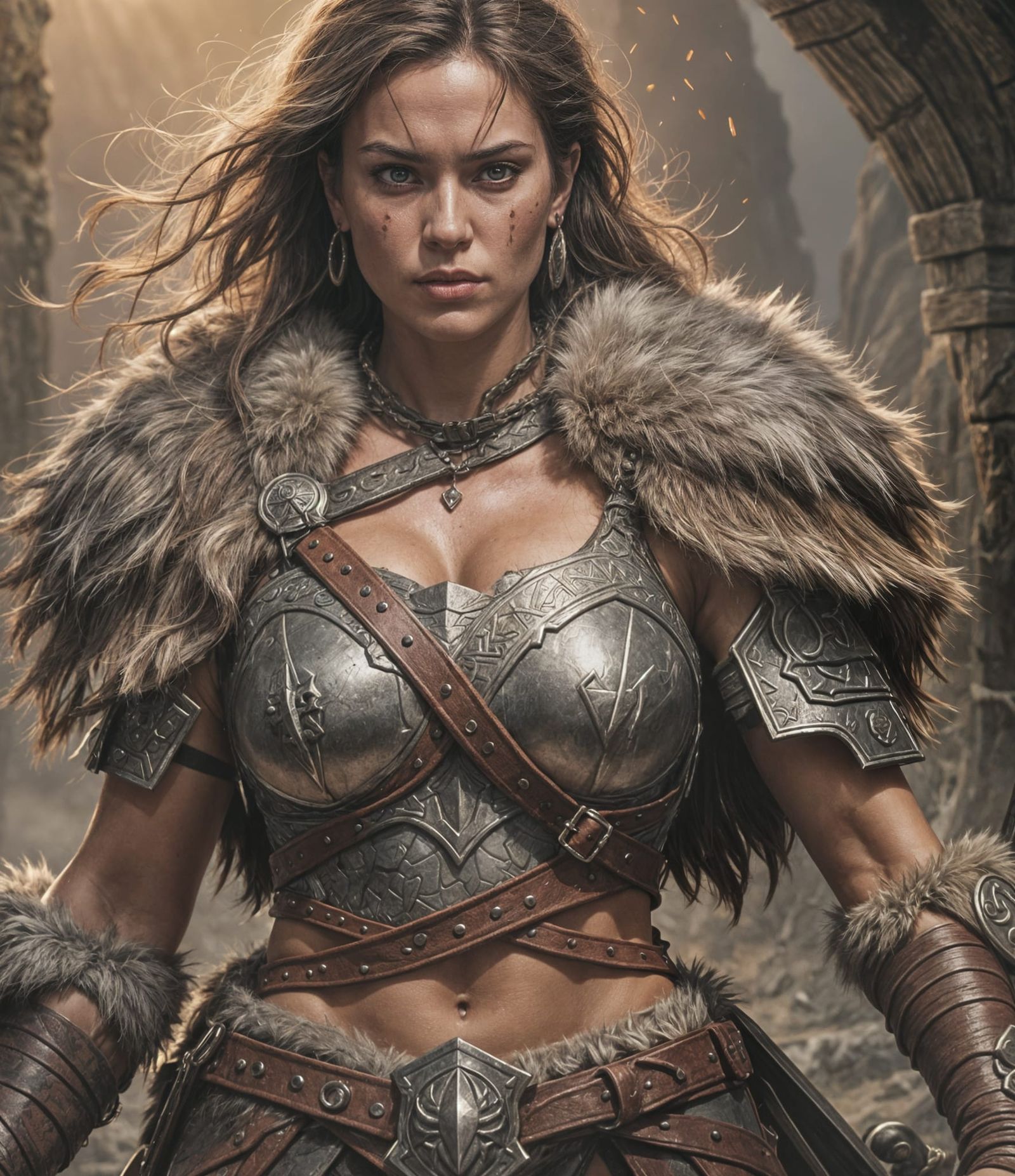 Hyperrealistic Female Barbarian Warrior Portrait