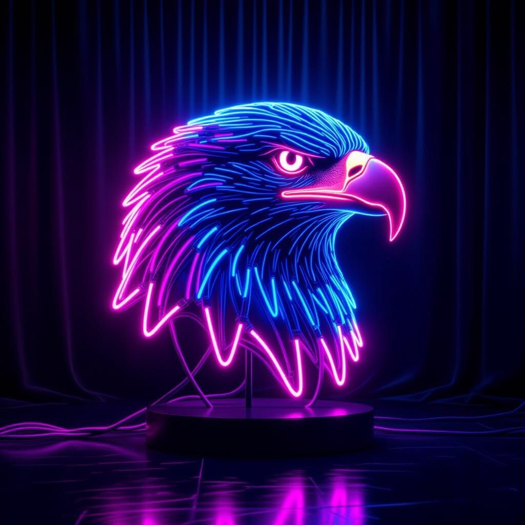 Neon Eagle Sculpture in Futuristic Style