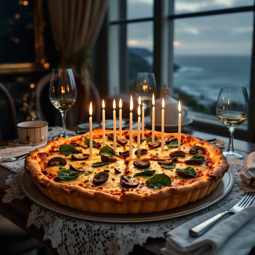 Decadent Chicago-Style Deep-Dish Pizza with Luxurious Accent...