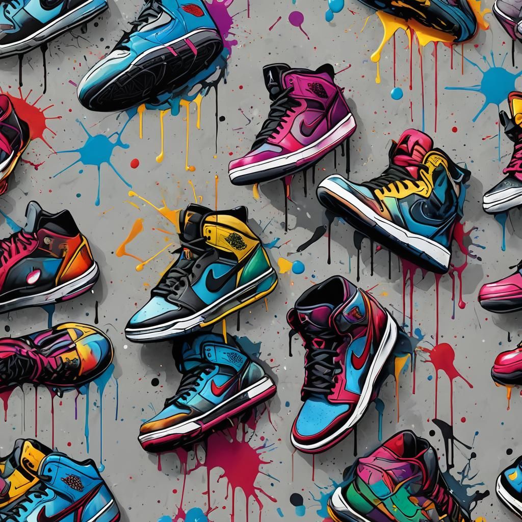 Fake Air Jordans in Graffiti Splash Art Style