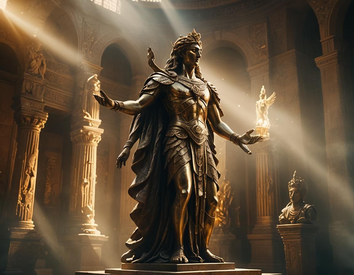 Majestic Light Statue with Magical Artifacts