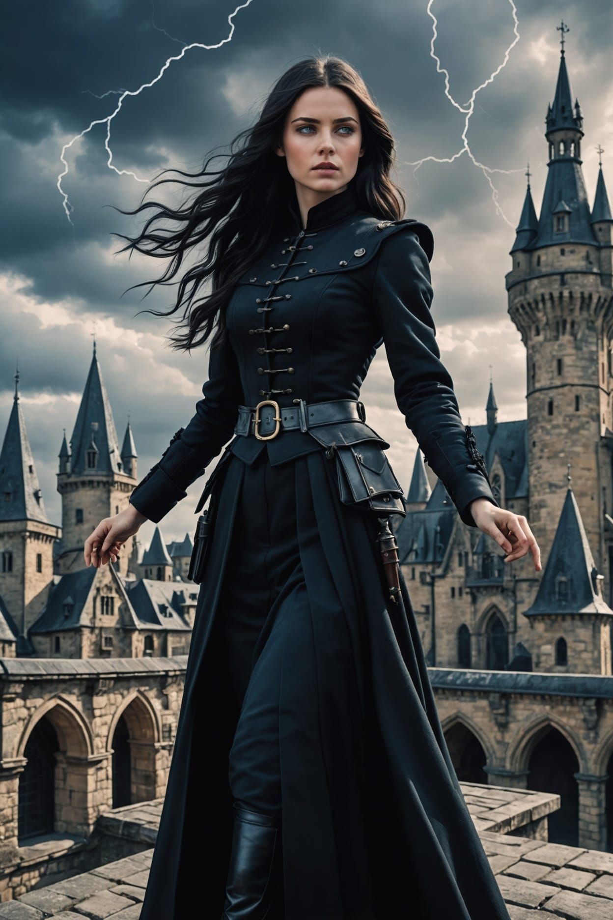 Gothic Castle: Beautiful Woman Conjuring Lightning