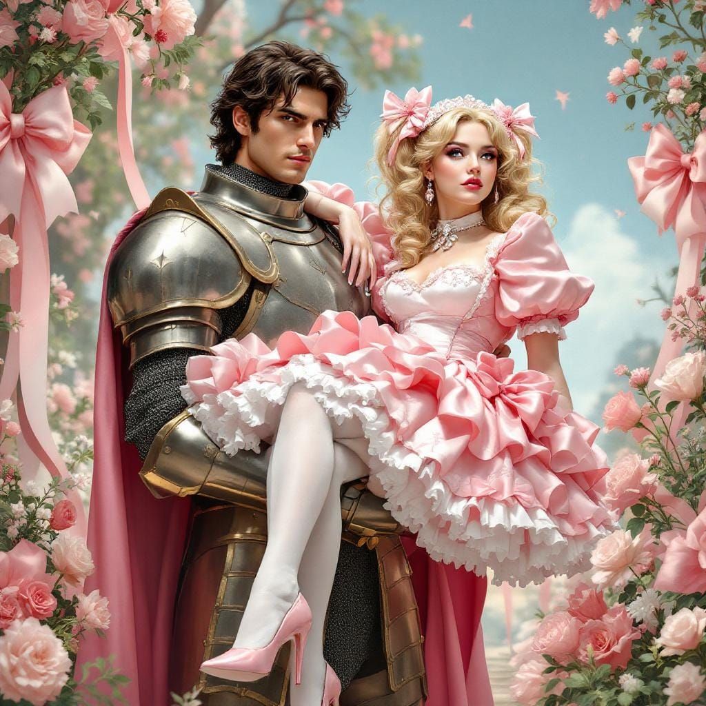 Knight Carries Maid in Pop Art Style