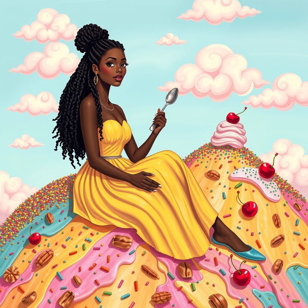 African American Woman on Ice Cream Mountain