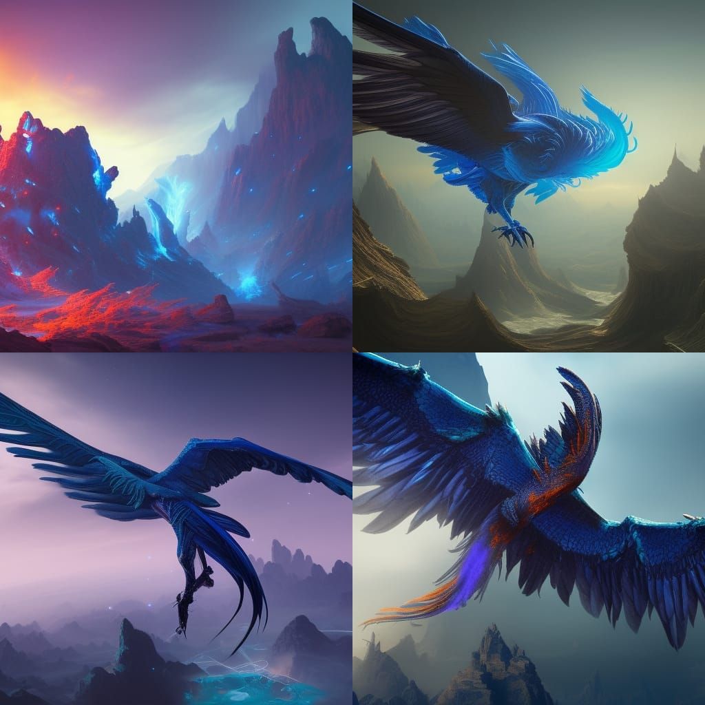Majestic Blue Phoenix in Detailed Matte Painting