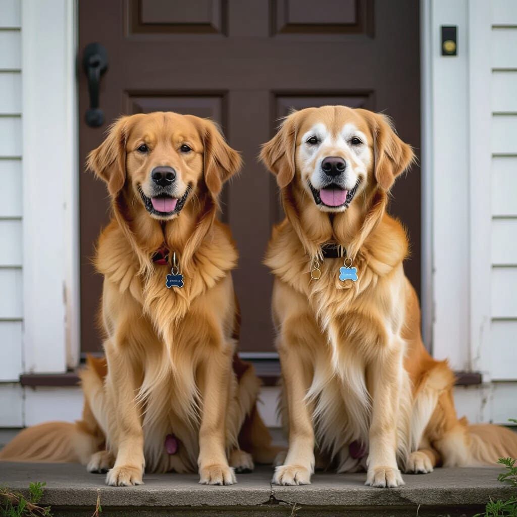 Photorealistic Golden Retrievers on Doorstep