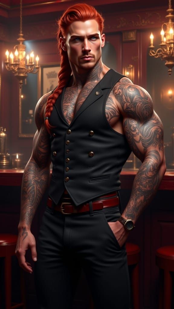 Surreal Oil Painting of Dapper 1940s Mobster in a Crimson Ca...