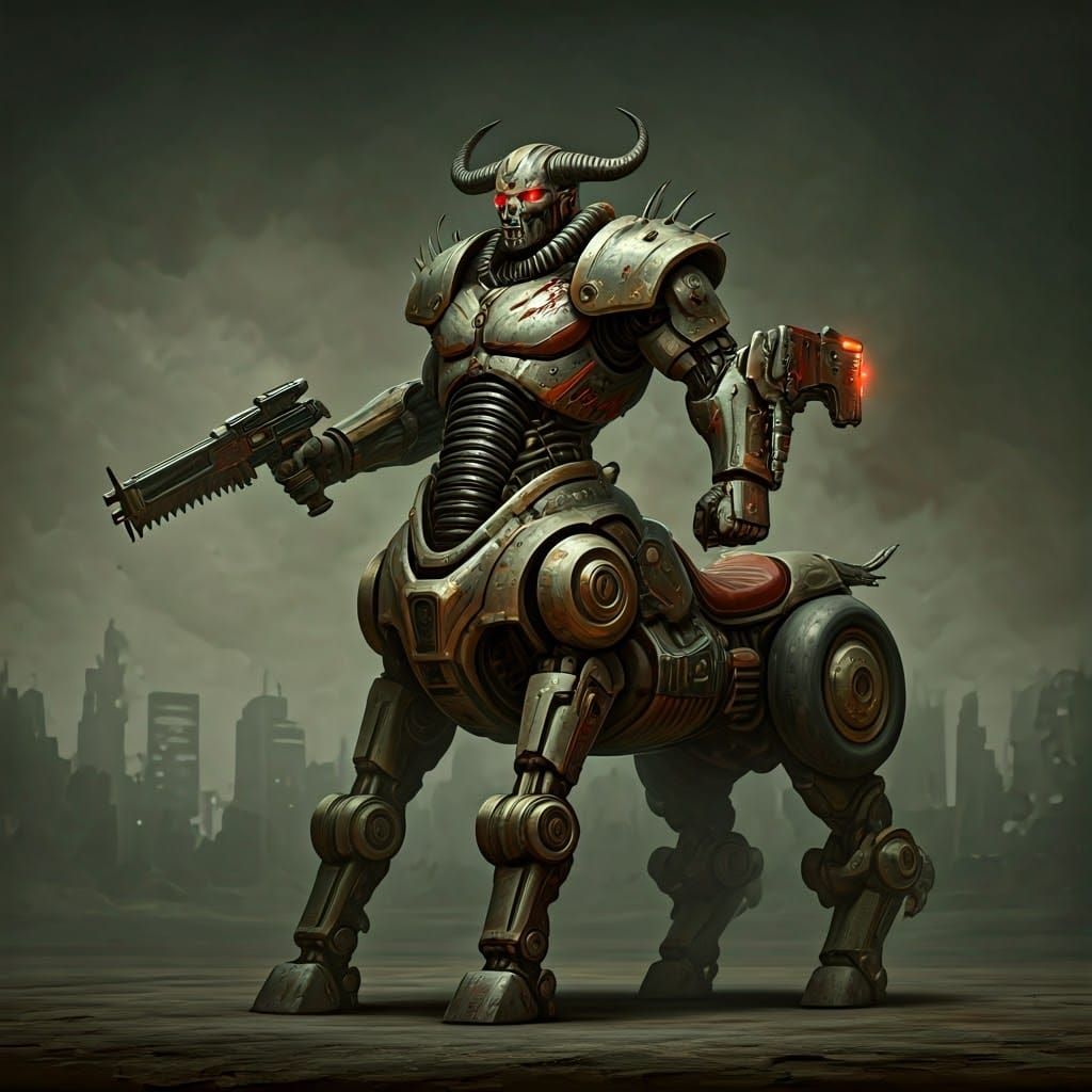 Cyborg Centaur: Robotic Warrior in Post-Apocalyptic Style