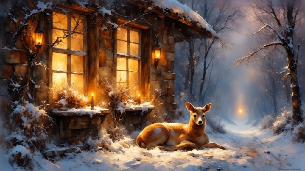 Cozy Winter Night with Doe by Candlelight