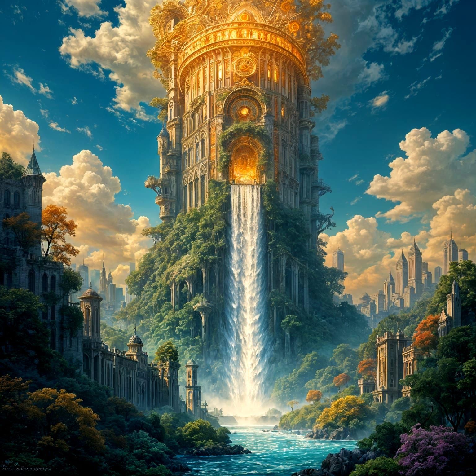 Waterfall Skyscraper in Art Nouveau Style