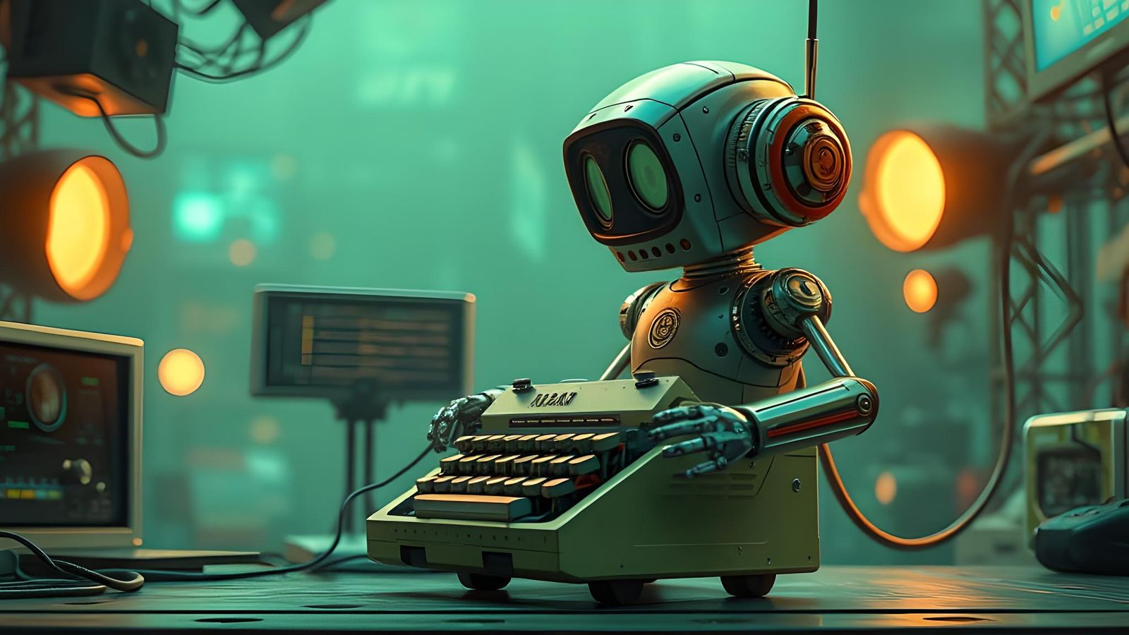 Futuristic Green Typewriter in Argent Sci-Fi Style