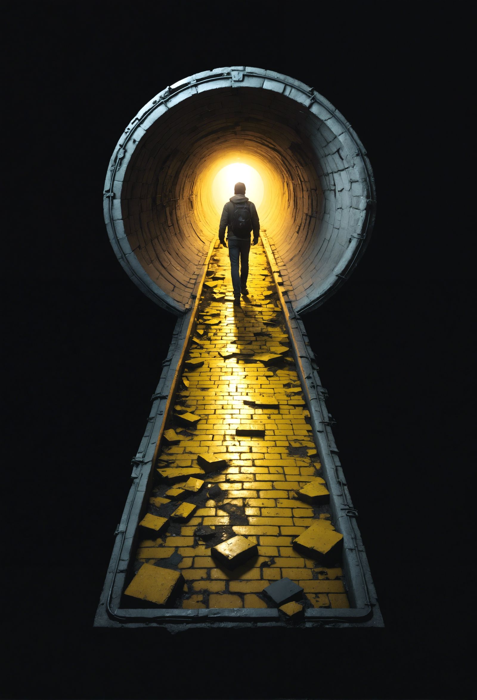 Dilapidated Yellow Brick Road in Subway Tunnels