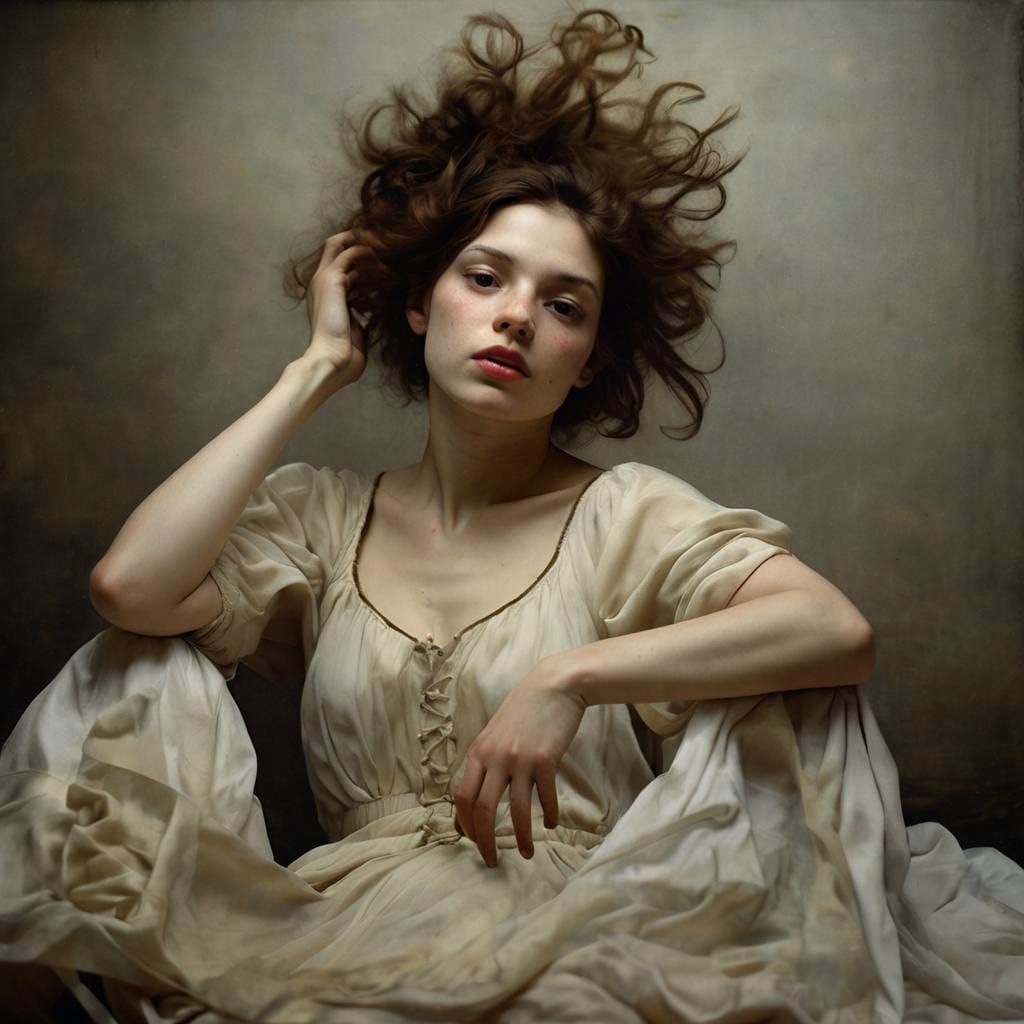 Dramatic Portrait of a Dreamy Woman in Chiaroscuro