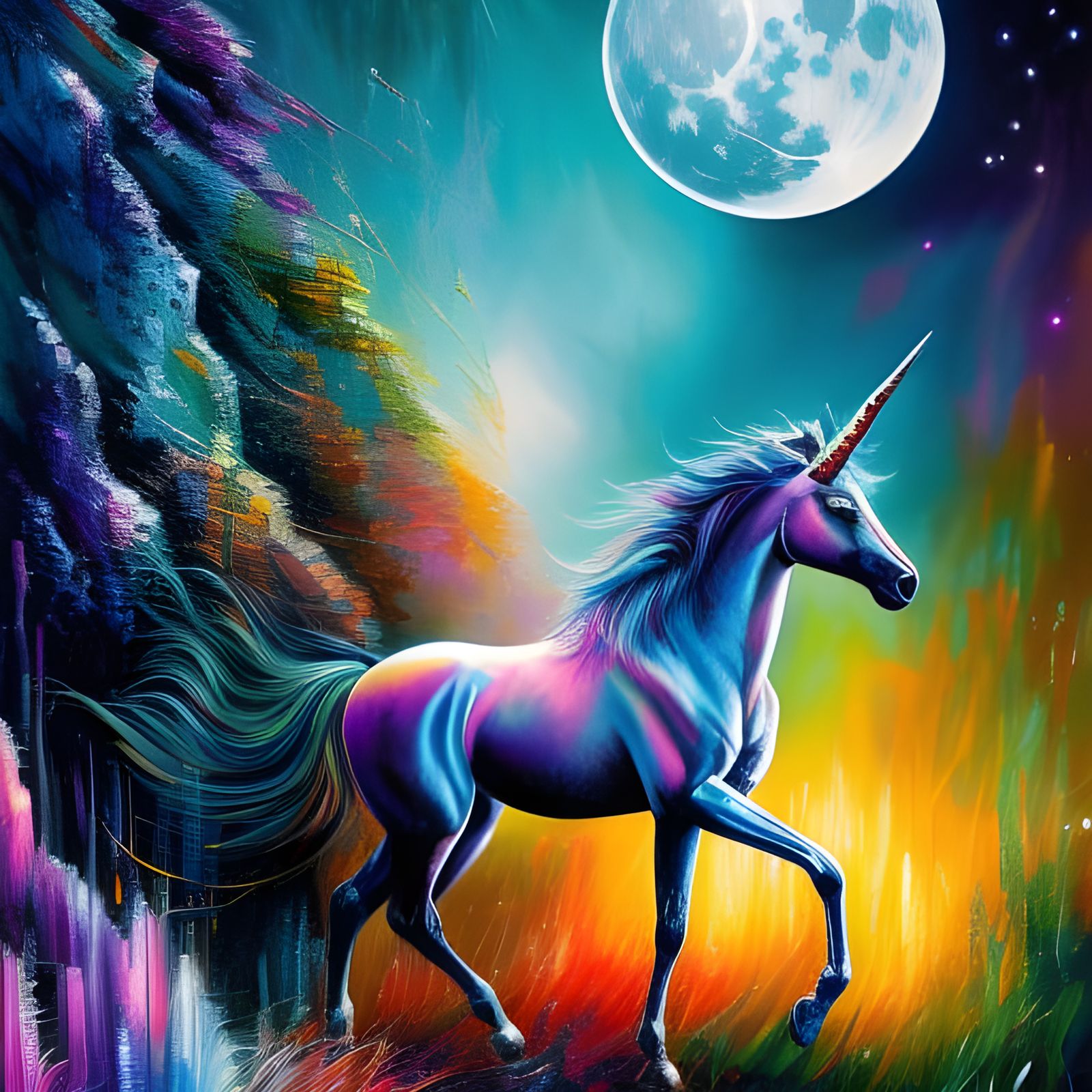 Abstract Unicorn in Moonlight Digital Painting