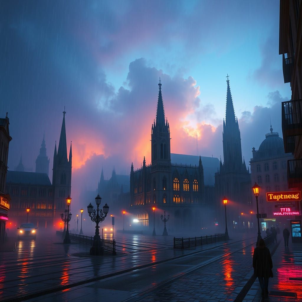 Mystical Cityscape at Dusk