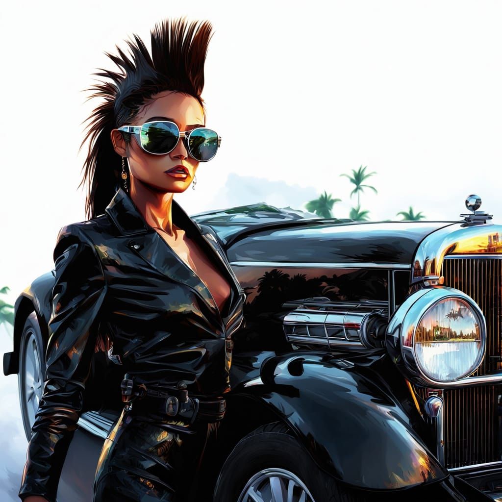 Tropical Sunset Storm Car: Vibrant Oil Painting