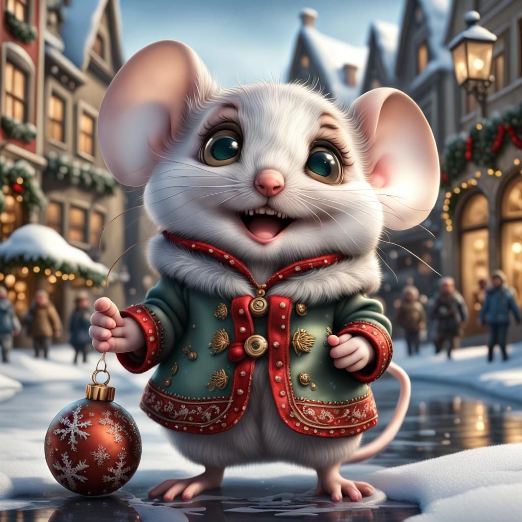 Chibi Mice Celebrate Christmas in Hyperrealistic Detail