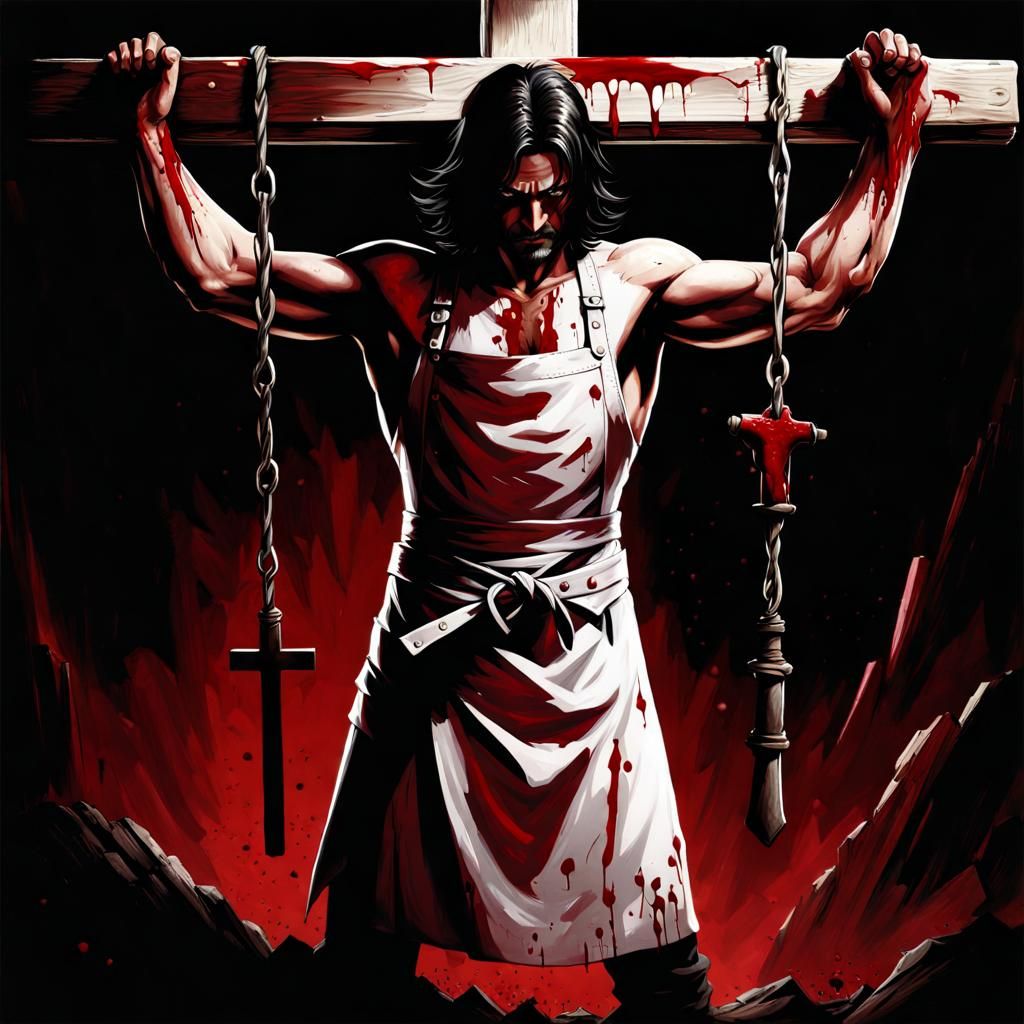 Crucifixion in Dark, Haunted Butcher Shop