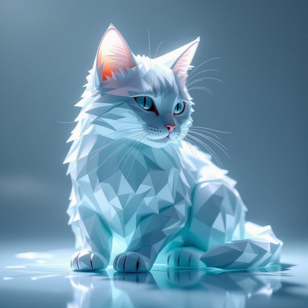 Frosted Glass Cat Sculpture in Hyperrealistic 3D