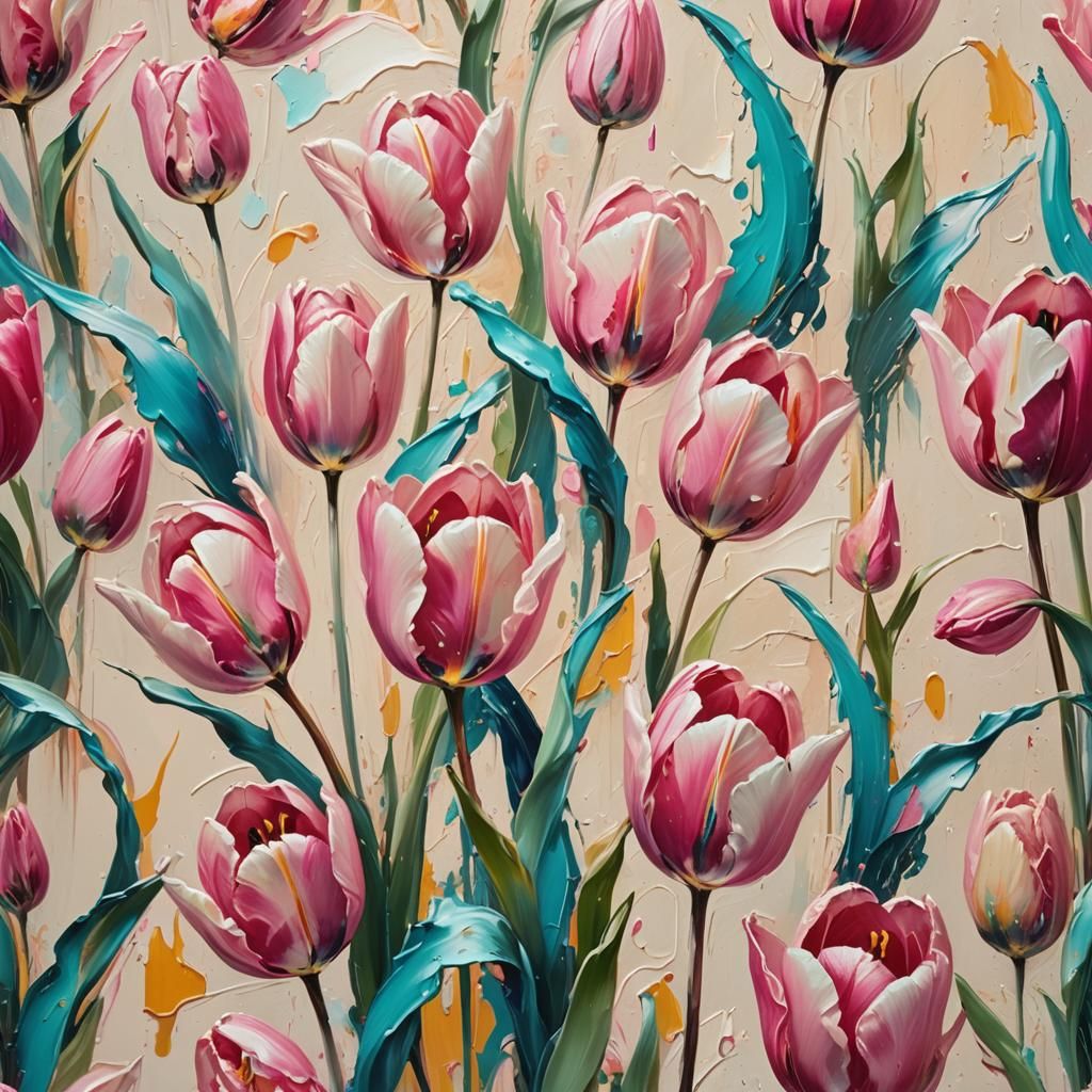 Pink Tulip: Abstract Expressionist Oil Painting