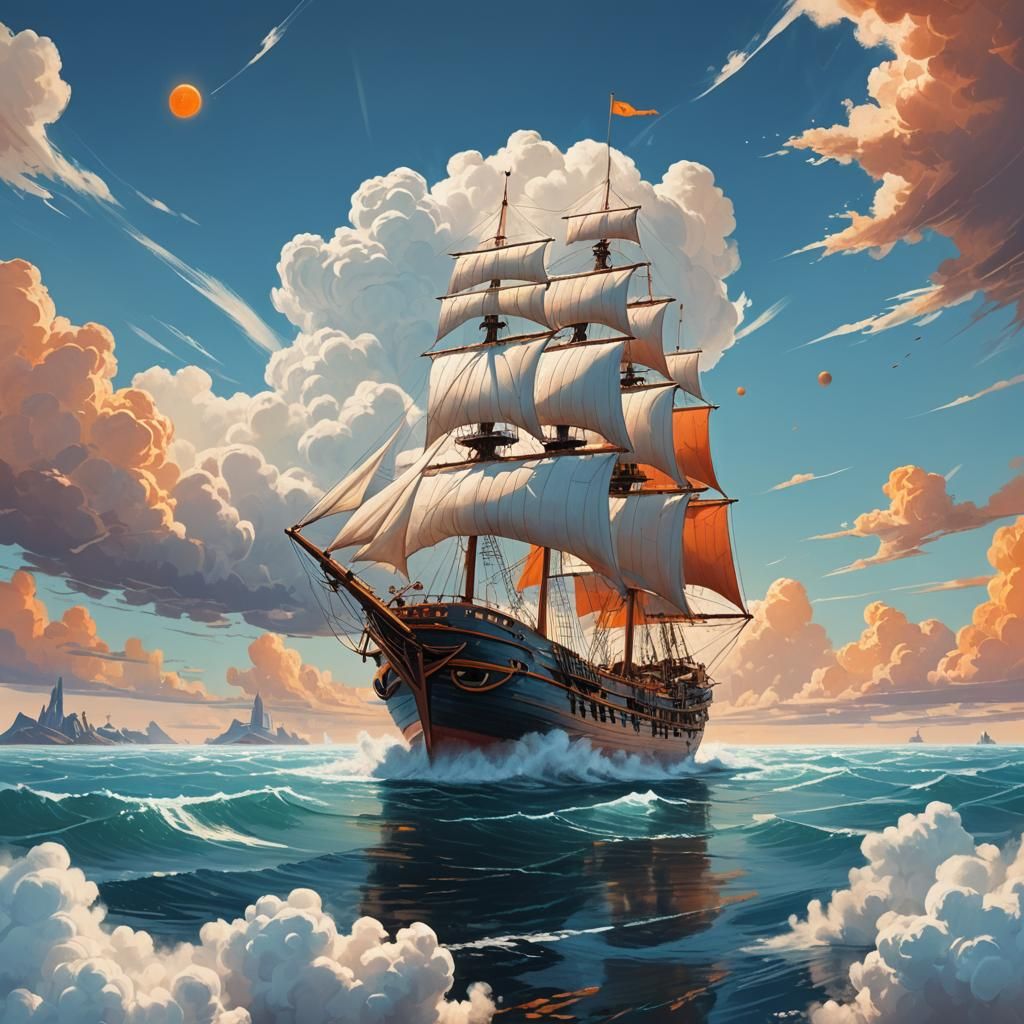 Cloud Ship Sailing Through the Sky: Fantasy Art