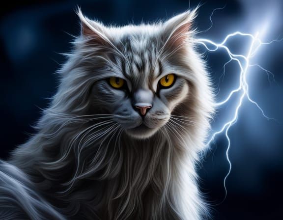 Lightning Cat Controls Storm in Fantasy Art