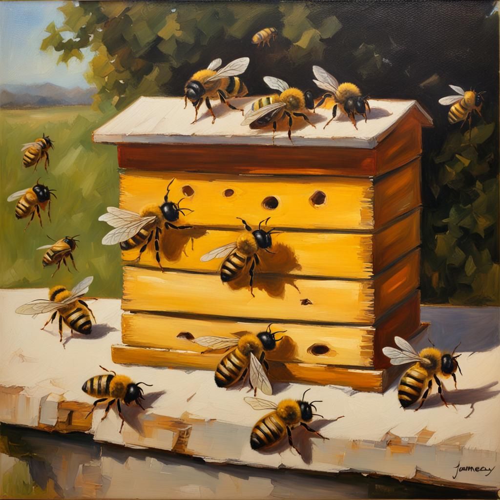 Bees and Beehive: Oil Painting in Classical Realism