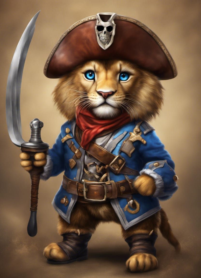 Cute African Lion Cub Pirate in Fantasy Style