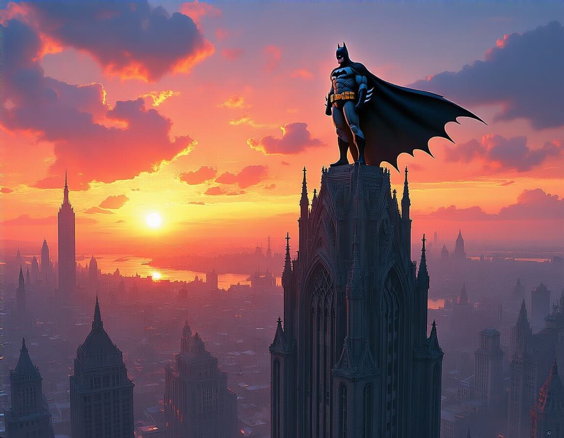 Gotham City Bird's Eye View with Batman