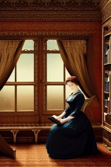 Victorian Woman Reading: Epic Cinematic Digital Art