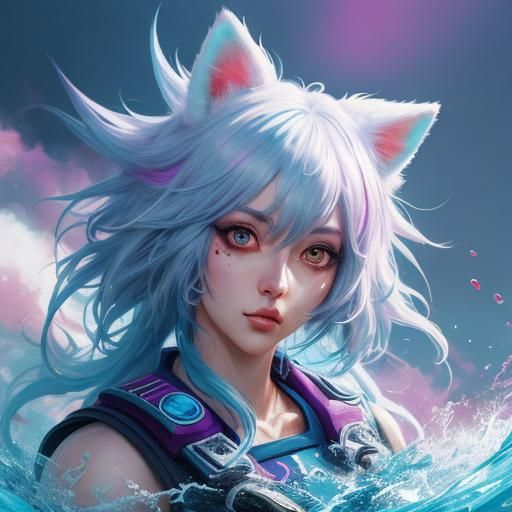 Cute Animal Girl in Hyperrealistic Splash Art