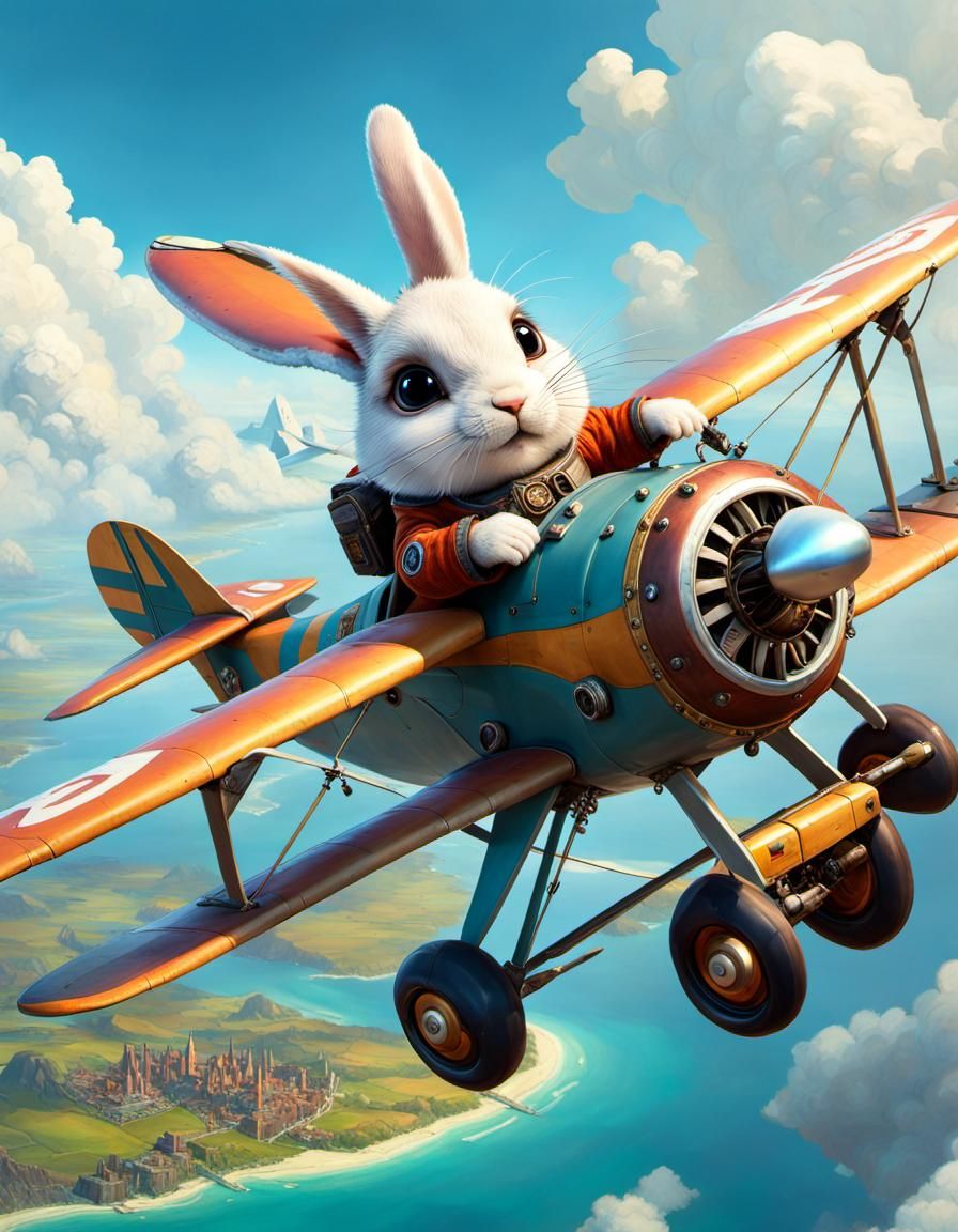 White rabbit on an airplane