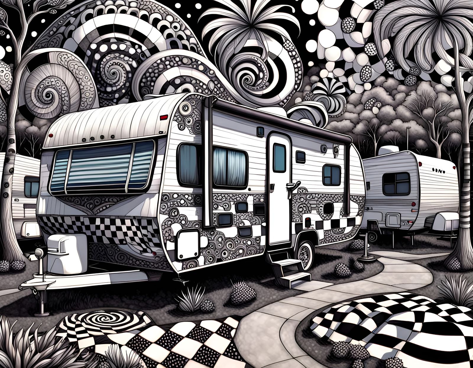 Zentangle RV in Trailer Park: 3D Digital Art