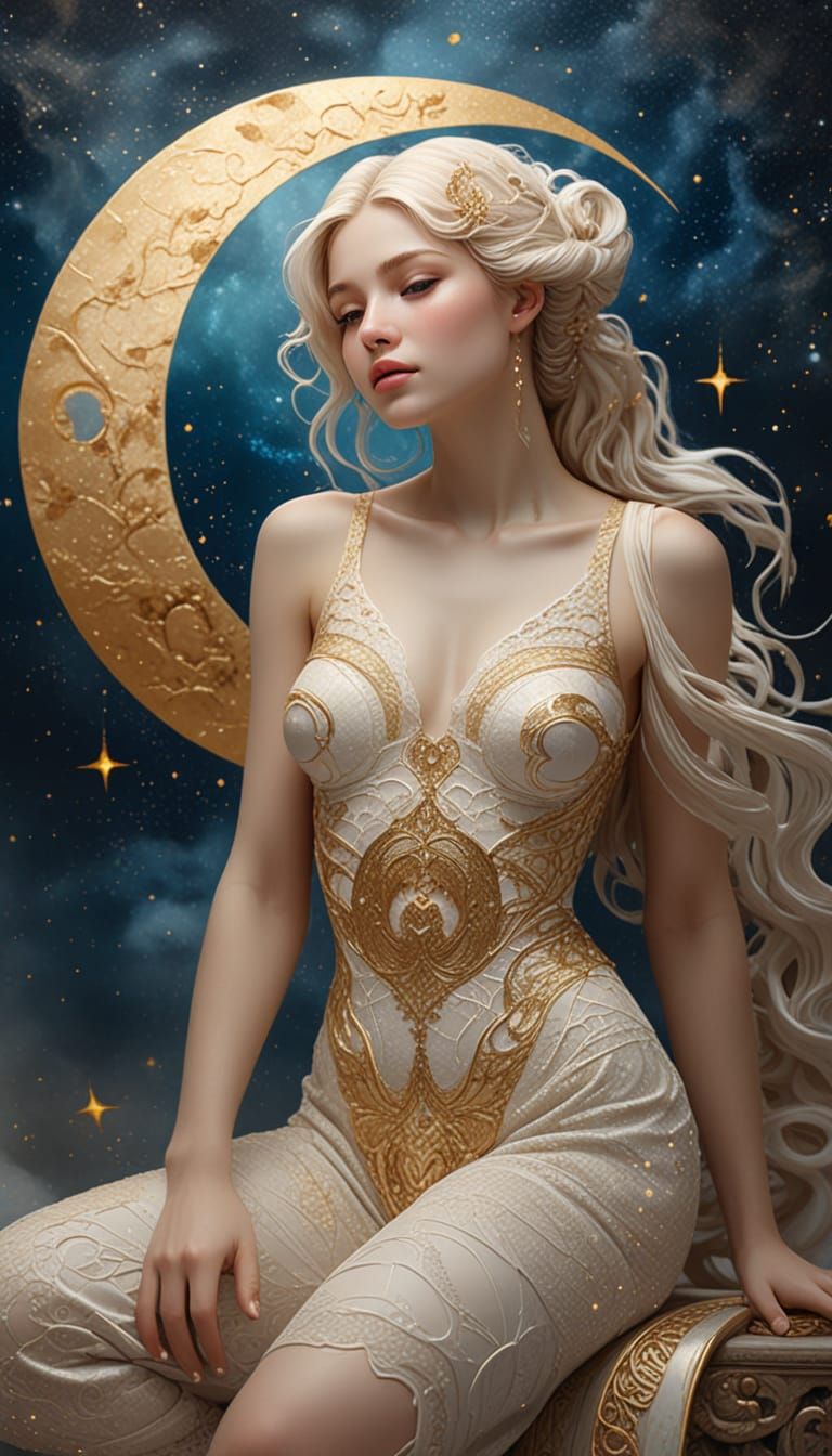 Dreamy Lunar Goddess in Whispers of Gold