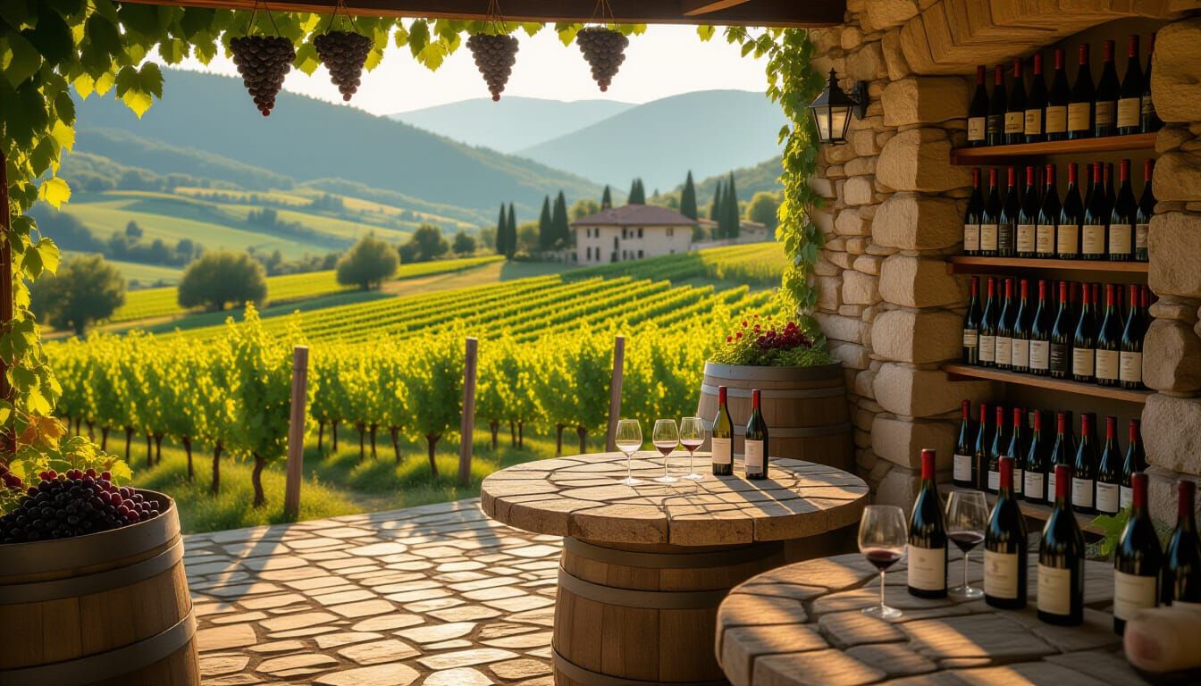 Quaint Wine Shop in Lush Vineyard Valley