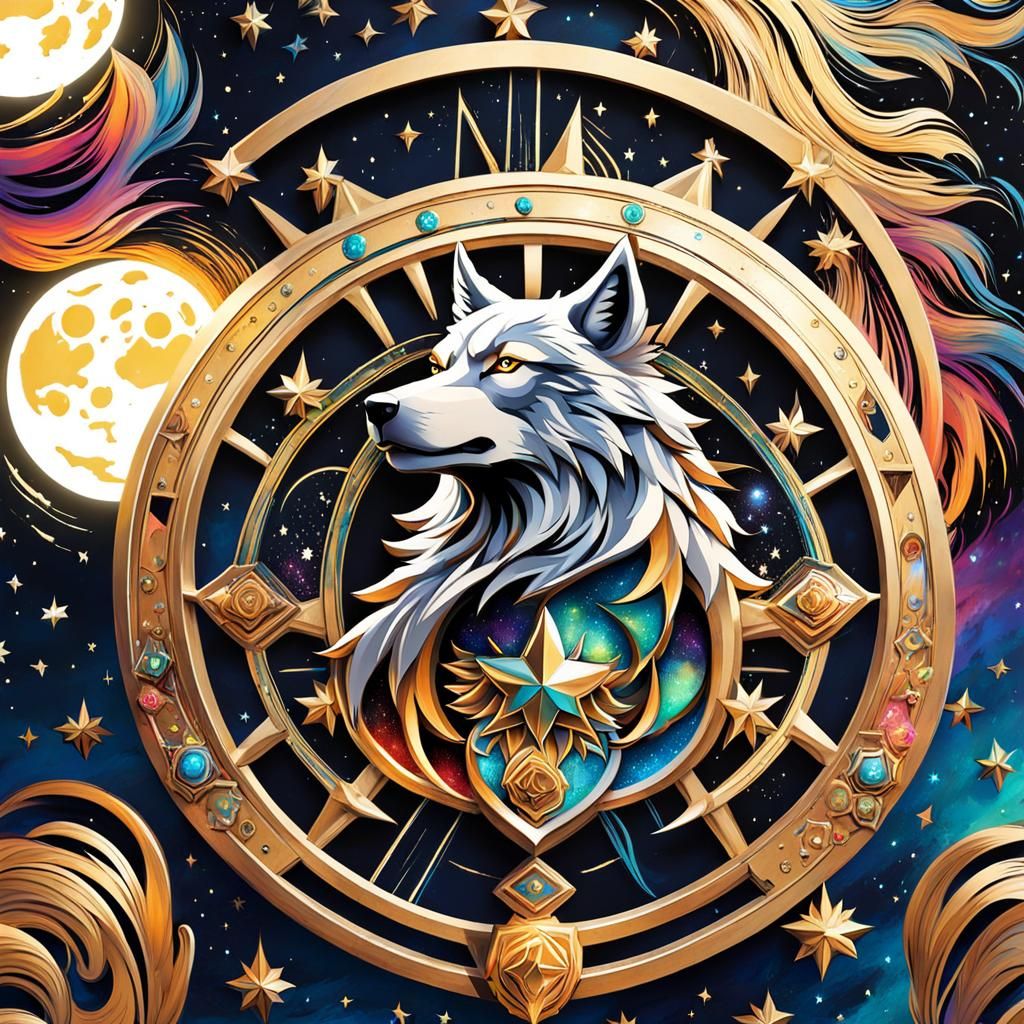 Fantasy Wolf under Starry Night Sky as Graffiti Art