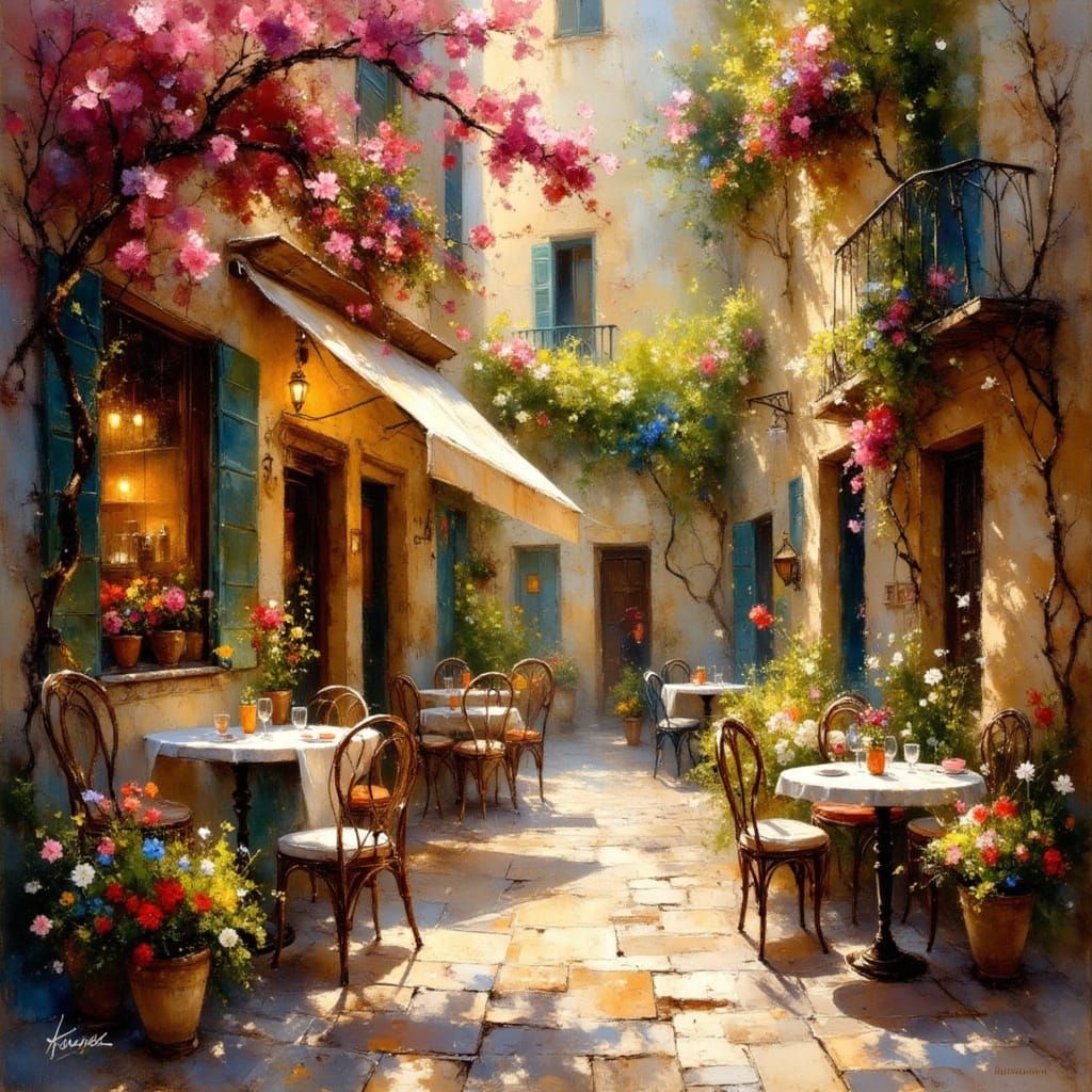 Spanish Cafe Scene in Spring with Epic Lighting