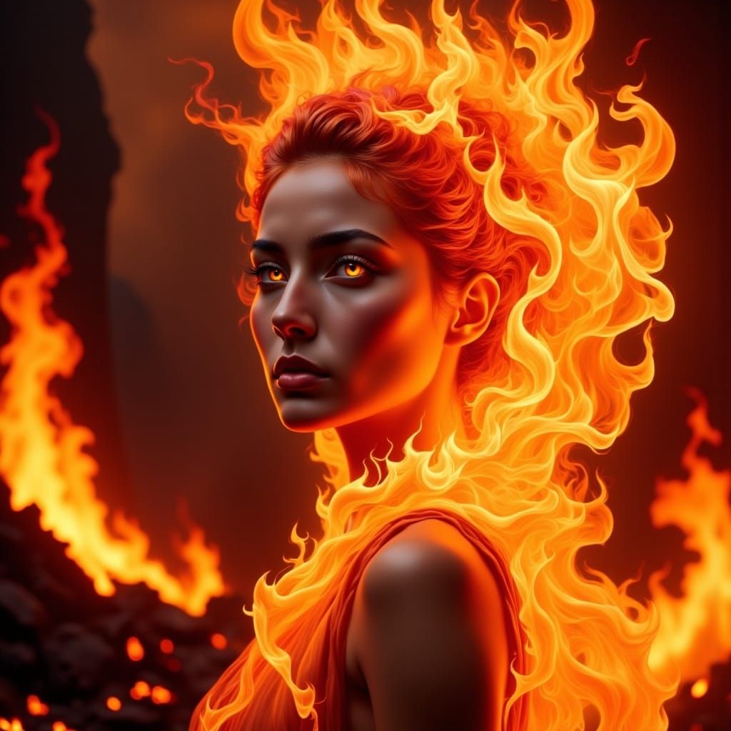 Fiery Portrait of a Fire Sprite Girl