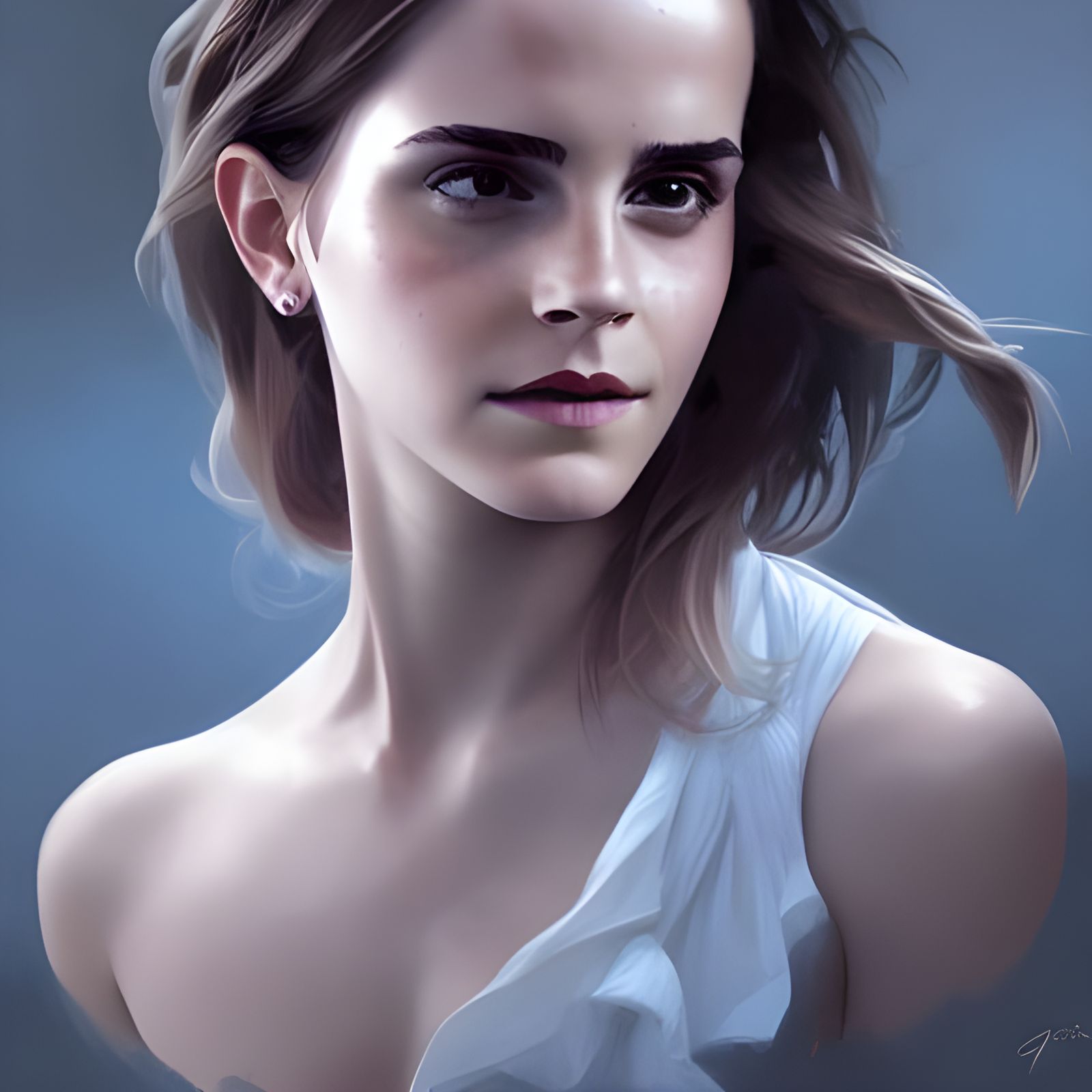 Emma Watson Portrait in Silver, Detailed Concept Art