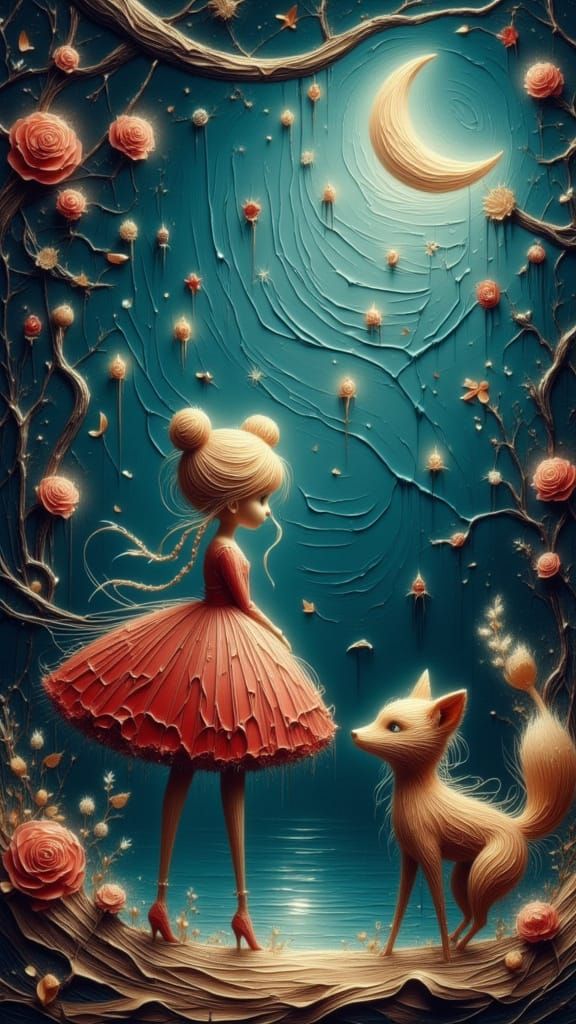 Boy on the Moon with Fox and Rose