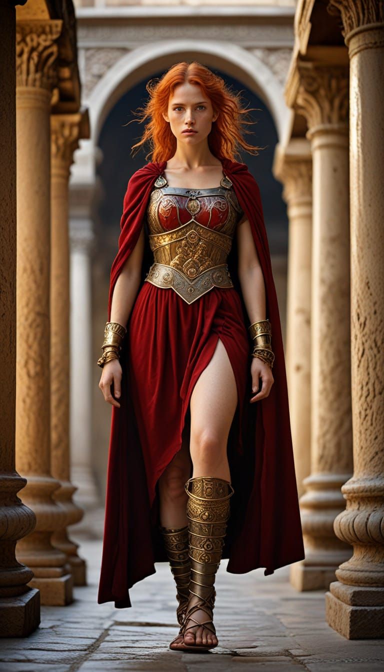 Roman Warrior Girl in Golden Light