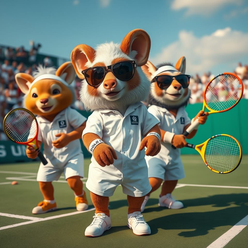 Animals Play Tennis in Pop Art Style