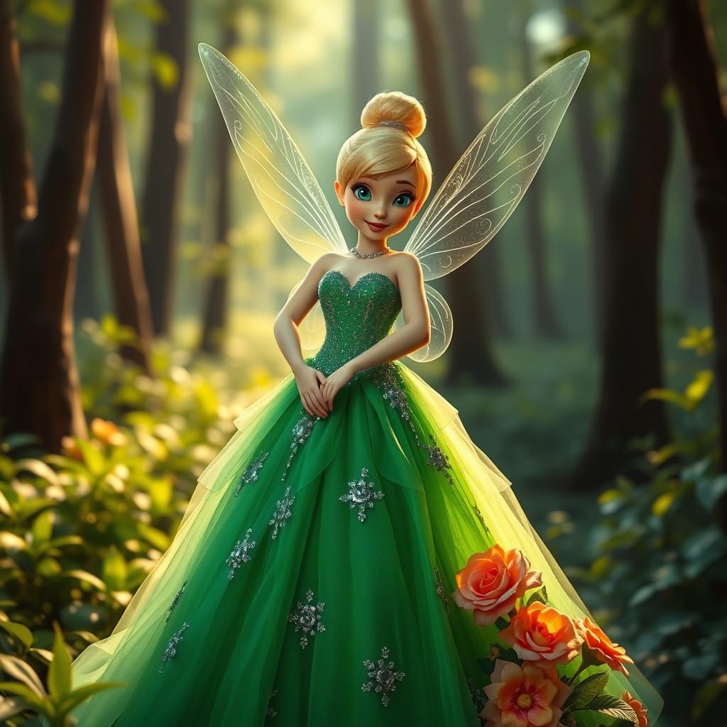 Tinkerbell in Emerald Gown, Forest Setting