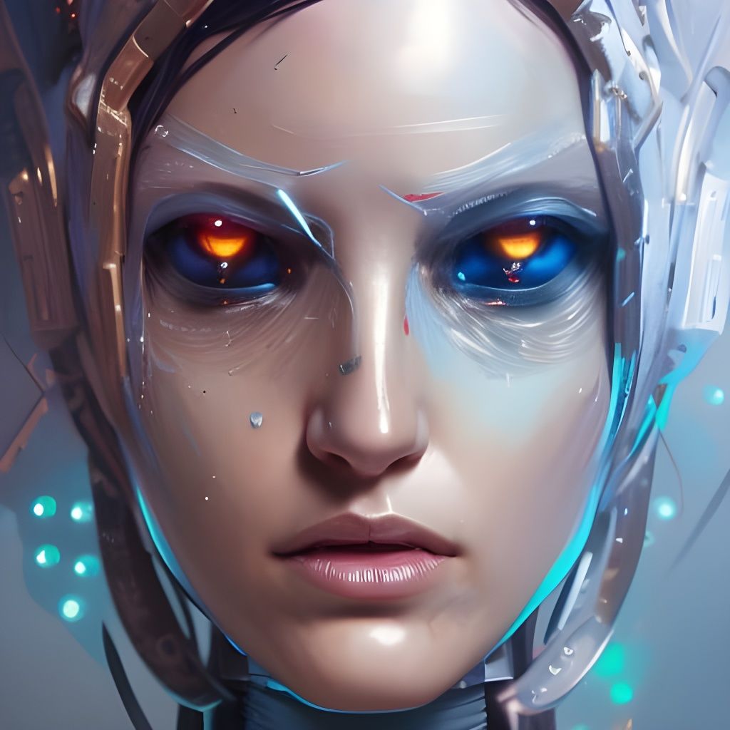 Detailed Cyborg Witch Portrait in Art Nouveau Style