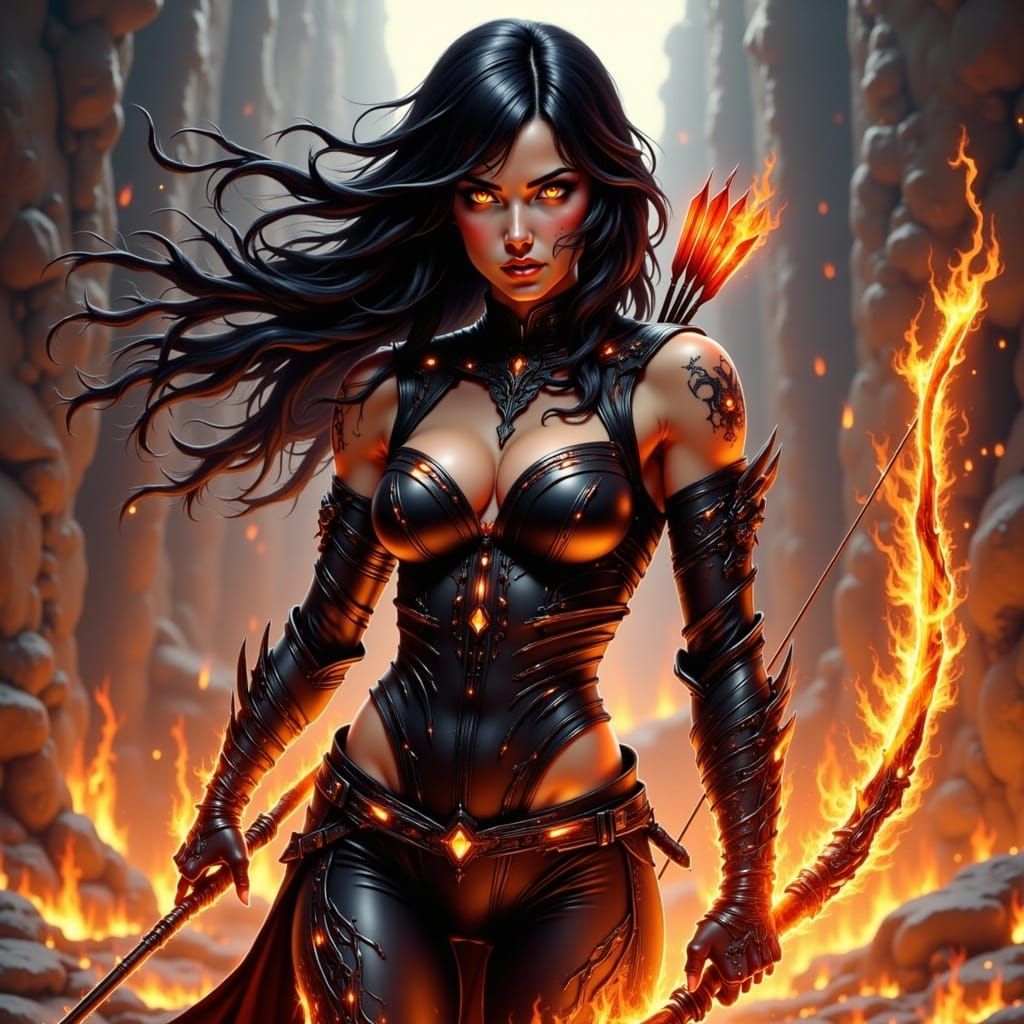 Fiery Anime Archer on Charred Battlefield