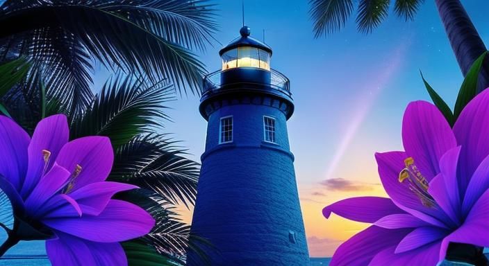 Tropical Lighthouse in Nebula of Sparkling Light
