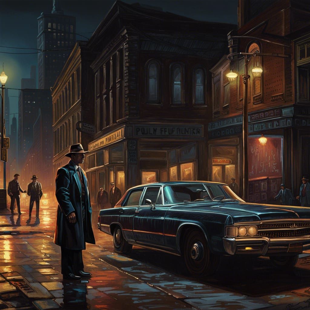 Neo-Noir Cleveland Detective in 1970s Oil Painting