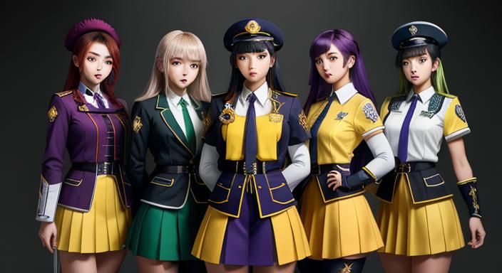 Anime Style Illustration of Nine Young Women