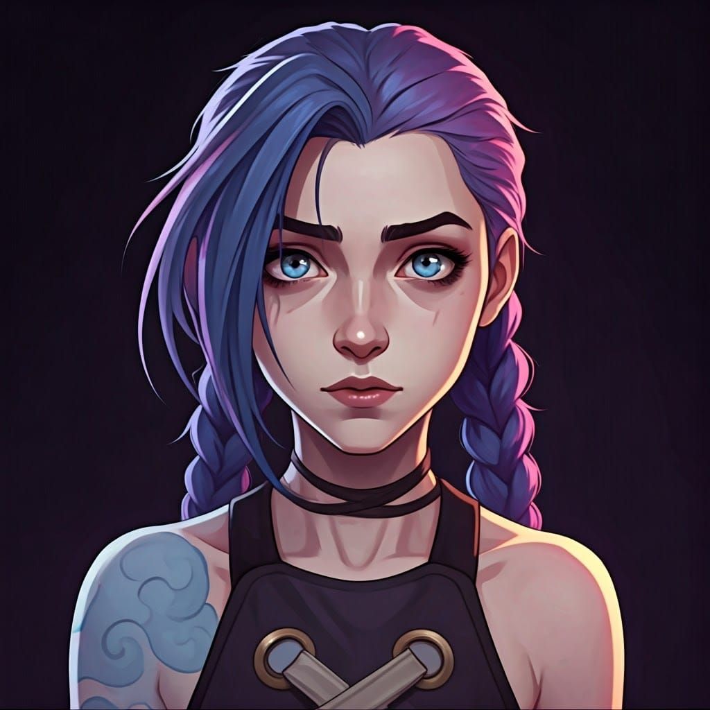 Surreal Anime-Inspired Jinx with Vibrant Hair and Playful Au...